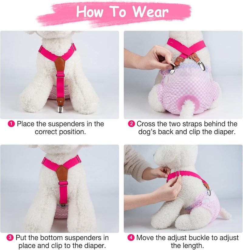 Pet Soft Dog Suspenders, 2Pcs Dog Diaper Suspenders, Dog Diaper Harness, Dog Suspenders for Diapers Female, Puppy Suspenders Belly Bands for Dog Diapers Pet Clothes Apparel Keeper (Black-Pink, XS-S) - Image 4