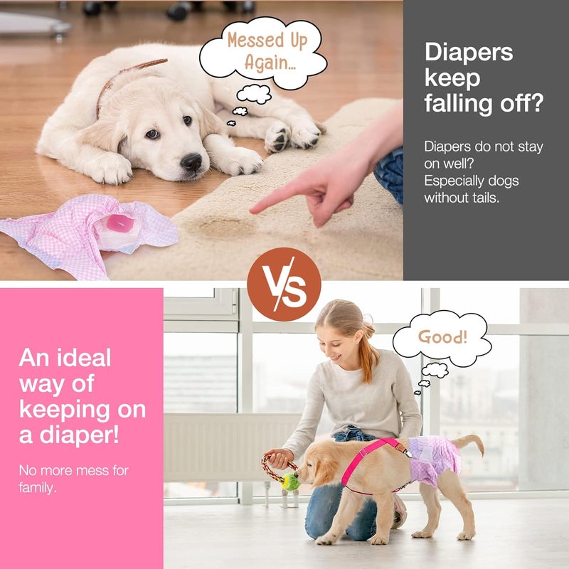 Pet Soft Dog Suspenders, 2Pcs Dog Diaper Suspenders, Dog Diaper Harness, Dog Suspenders for Diapers Female, Puppy Suspenders Belly Bands for Dog Diapers Pet Clothes Apparel Keeper (Black-Pink, XS-S) - Image 2