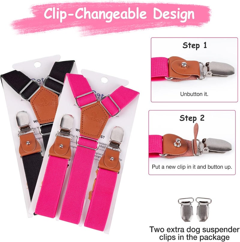 Pet Soft Dog Suspenders, 2Pcs Dog Diaper Suspenders, Dog Diaper Harness, Dog Suspenders for Diapers Female, Puppy Suspenders Belly Bands for Dog Diapers Pet Clothes Apparel Keeper (Black-Pink, XS-S) - Image 3