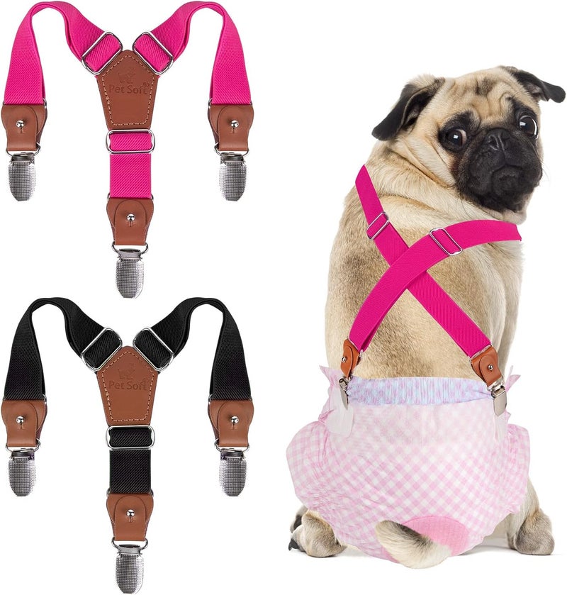 Pet Soft Dog Suspenders, 2Pcs Dog Diaper Suspenders, Dog Diaper Harness, Dog Suspenders for Diapers Female, Puppy Suspenders Belly Bands for Dog Diapers Pet Clothes Apparel Keeper (Black-Pink, XS-S) - Image 1