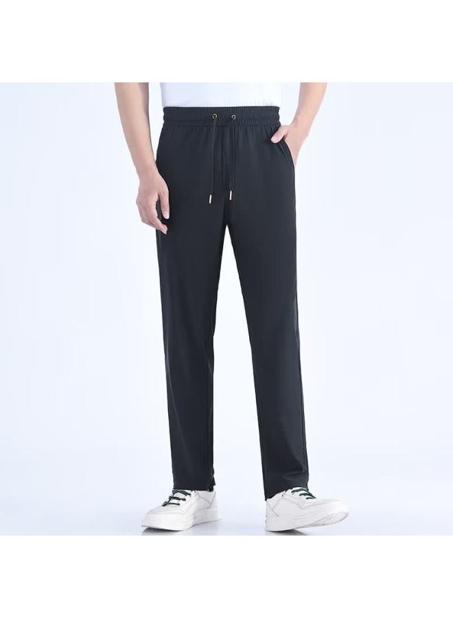 Maybeyond Men's Casual Pants, Summer Sports Breathable Quick-dry Straight-leg Trousers, Loose Cool-feeling Long Pants, Mx15 Black 2XL - Image 2