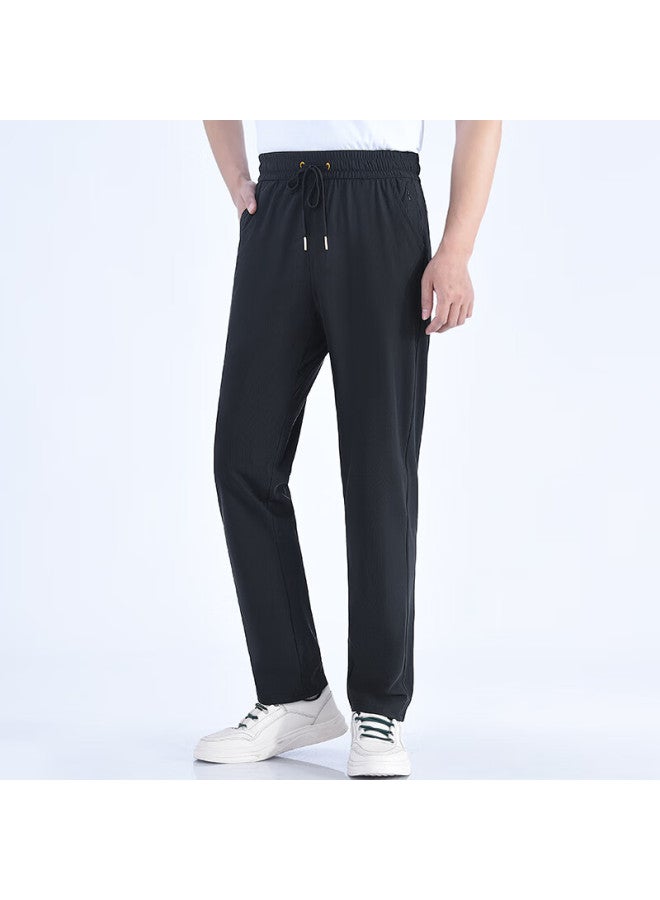 Maybeyond Men's Casual Pants, Summer Sports Breathable Quick-dry Straight-leg Trousers, Loose Cool-feeling Long Pants, Mx15 Black 2XL - Image 1