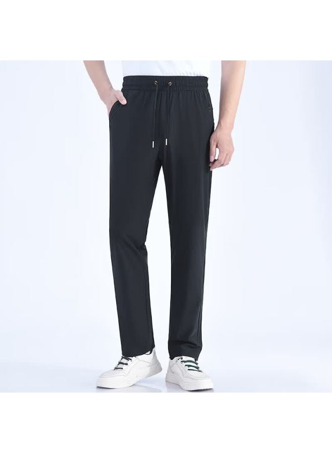 Maybeyond Men's Casual Pants, Summer Sports Breathable Quick-dry Straight-leg Trousers, Loose Cool-feeling Long Pants, Mx15 Black 2XL - Image 4