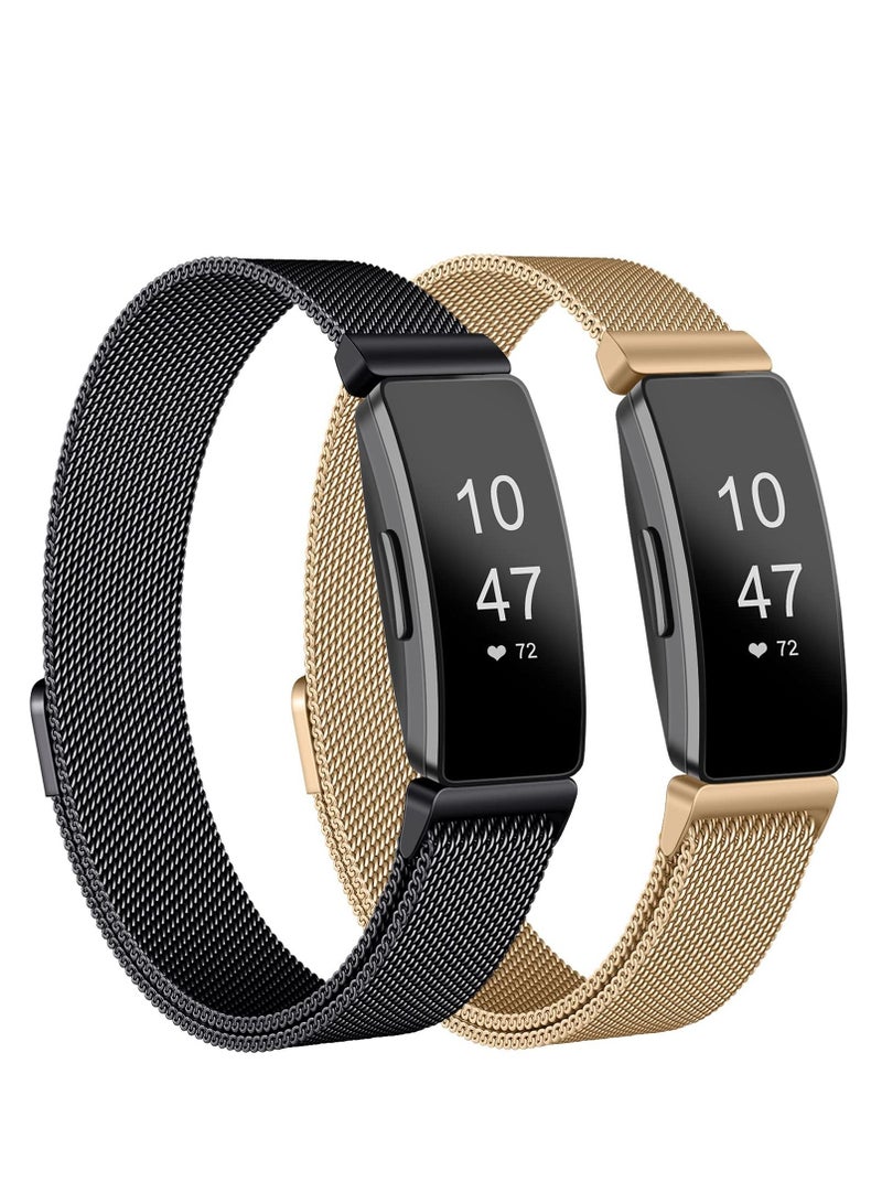 KASTWAVE Metal Watch Band, Stainless Steel Metal Mesh Wristband Replacement, Magnetic Lock Replacement Wristband, for Fitbit Inspire 2 Compatible Fitbit Inspire HR & Inspire & Ace 2 (Small, Black + Rose Gold)  - Image 1