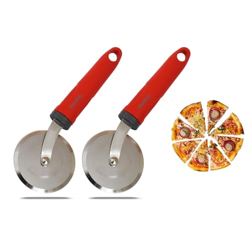 Homfine Pack of 2 Pizza Cutter/Slicer for Sandwich Paratha Chapati Roti Smooth Rotating Wheel Food Grade Stainless Steel with Non Slip Ergonomic Handle for Kitchen (Color May Vary) - Image 1