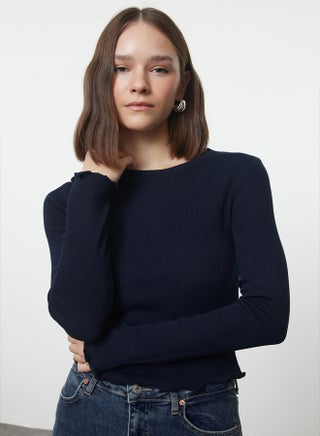 Navy Blue Fitted Crop Ribbed Stretchy Knitted Blouse TWOAW25BZ00167 - pzsku/Z5A4A89FA2F2D25E320B6Z/45/_/1739718346/4e4d0f1d-fc24-4cd9-ae2f-7d6c4ea74472