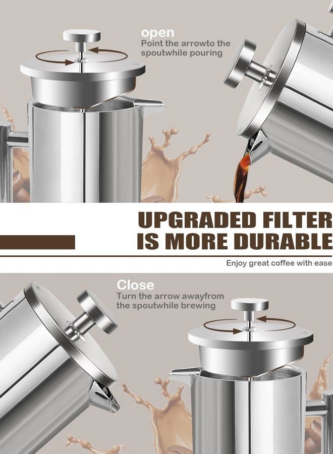 LRYYBTI French Press Coffee Maker, Stainless Steel Coffee Press with scale lines (Silver, 17 OZ) - Image 5
