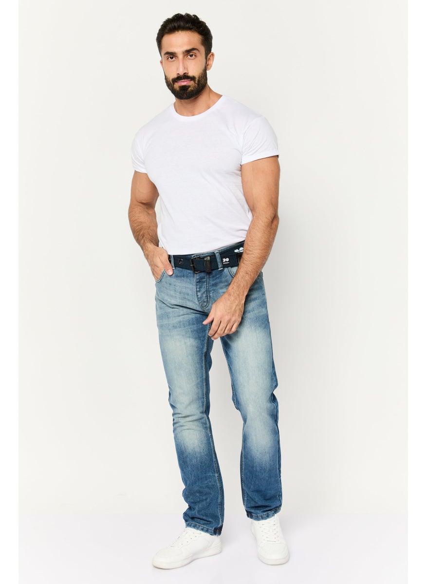 CROSSHATCH Men Straight Fit Washed No Stretch Denim With Belt, Dark Blue  - Image 2