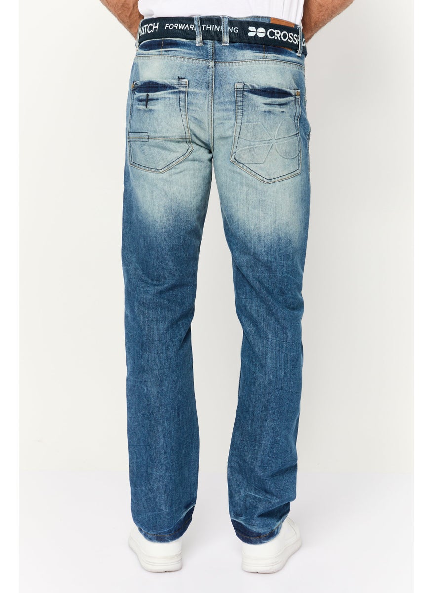 CROSSHATCH Men Straight Fit Washed No Stretch Denim With Belt, Dark Blue  - Image 4