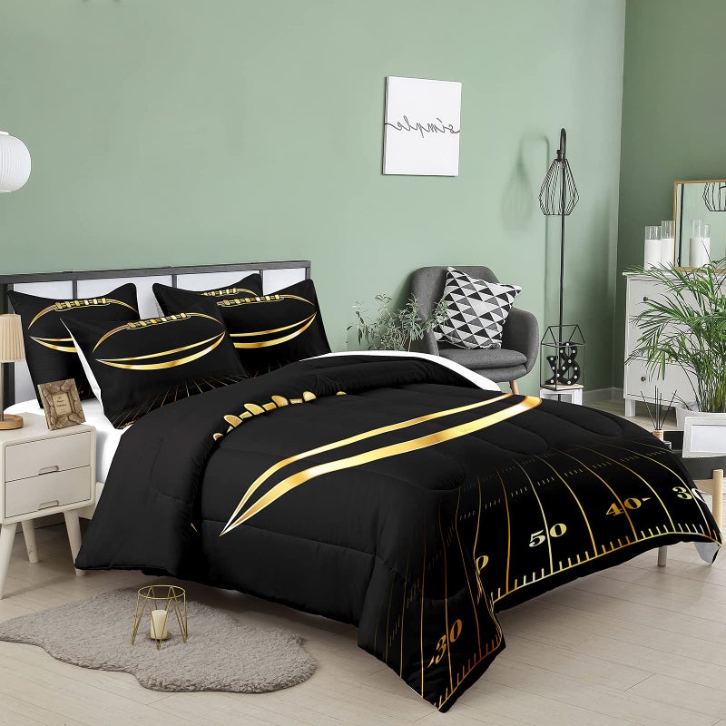 Bodhi Boys Comforter Twin, Black and Gold Football Bedding Set, Machine Washable, 2 Pieces - Image 2