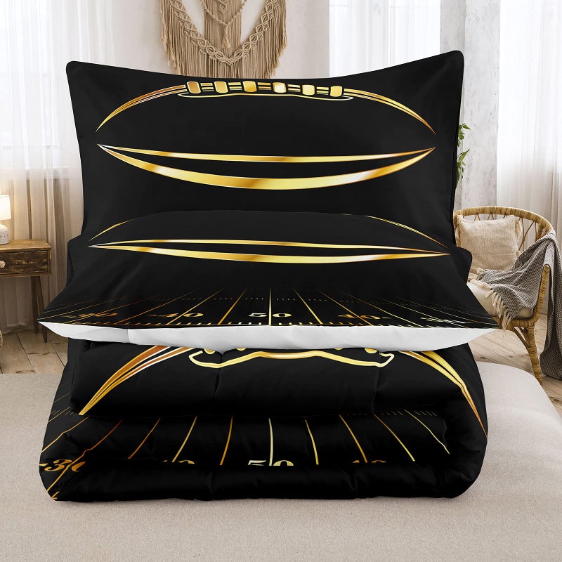 Bodhi Boys Comforter Twin, Black and Gold Football Bedding Set, Machine Washable, 2 Pieces - Image 3