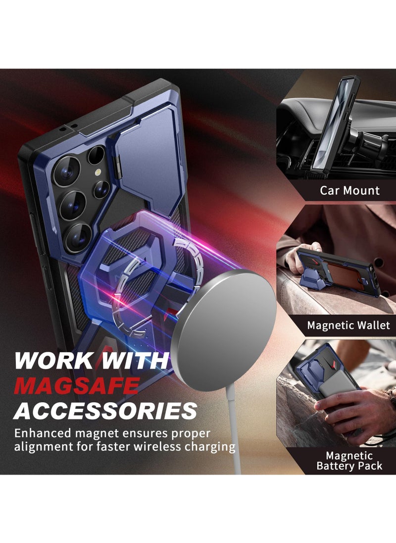 تونجيت جراب سامسونج جالكسي S24 ألترا متوافق مع MagSafe، [حلقة مسند وغطاء كاميرا يعمل كمسند] حماية قوية ومضادة للصدمات لهاتف S24 ألترا مع واقي شاشة، بحجم 6.8 إنش، باللون الأزرق الداكن  - Image 4