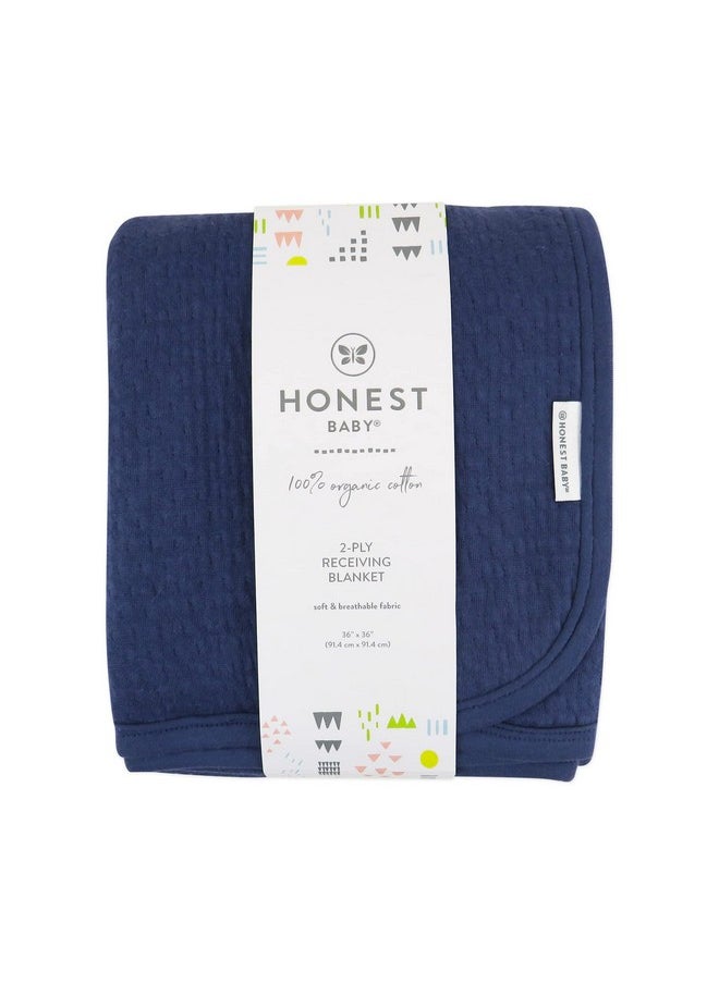 HonestBaby Organic Cotton Matelasse Reversible Receiving Blanket Rainbow Stripe Blues One Size  - Image 5