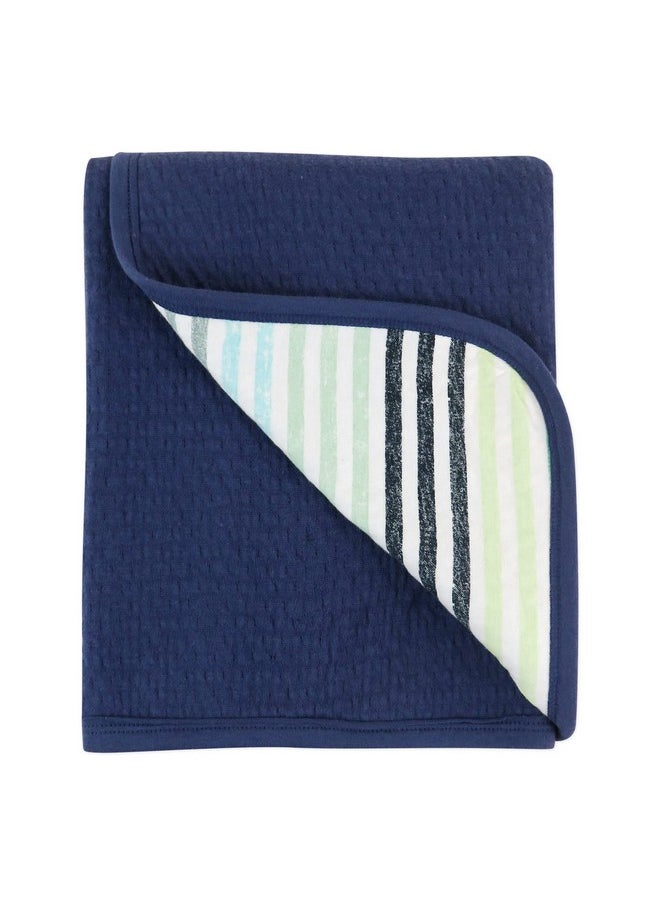 HonestBaby Organic Cotton Matelasse Reversible Receiving Blanket Rainbow Stripe Blues One Size  - Image 2