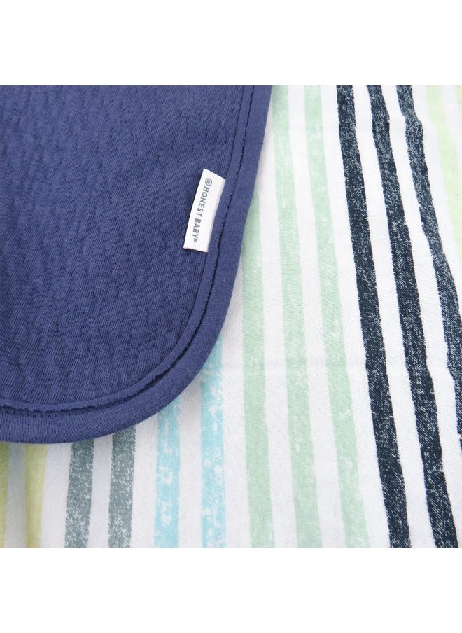 HonestBaby Organic Cotton Matelasse Reversible Receiving Blanket Rainbow Stripe Blues One Size  - Image 4