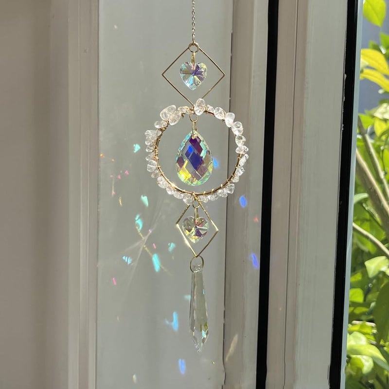 HOSTEESSCHOICE Crystal Suncatchers Window Hanging Wind Chime Pendant Ornament with Rough Stones Amethyst,for Home, Garden Tree Plants, and Meditation Decor (White) - Image 1