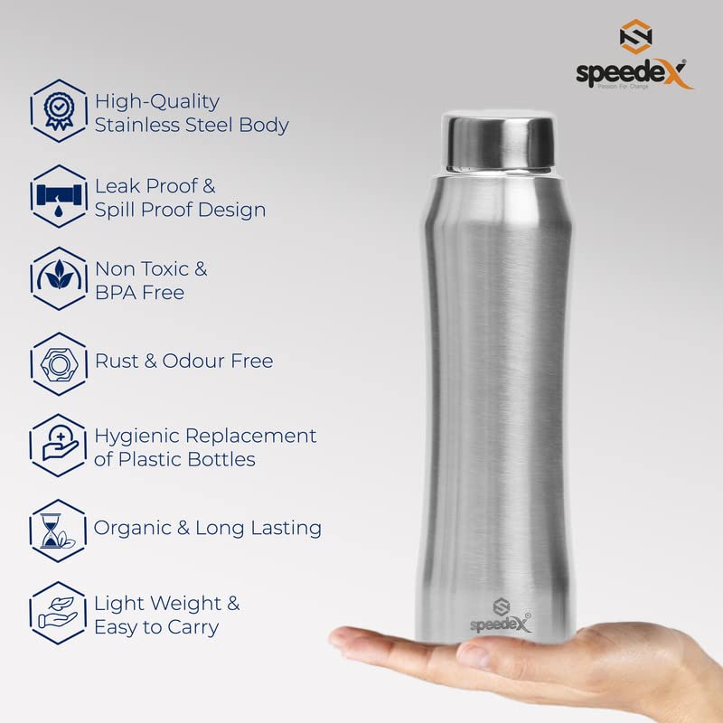 Speedex Stainless Steel Matt Water Bottle 1 Litre with Steel Cap – Leak-Proof, Durable, Lightweight | Ideal for Kids, Adults, Office, School, Travel | Pack of 3, Set of 3, Combo of 3 (1000ml Each) - Image 3