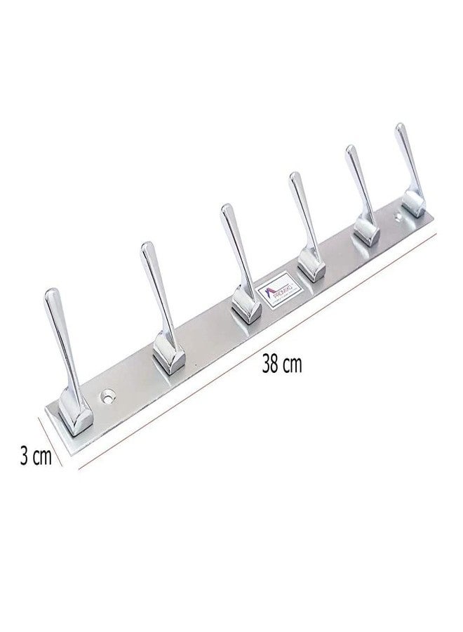 PROMIXO Stainless Steel 6 Pin (Pack of 2) Bathroom Clothes Hanger | Hanger for Door | Clothes Wall Mounted,| Hooks Rail for Hanging Keys,Cloth,Towel, Accessories - Image 2