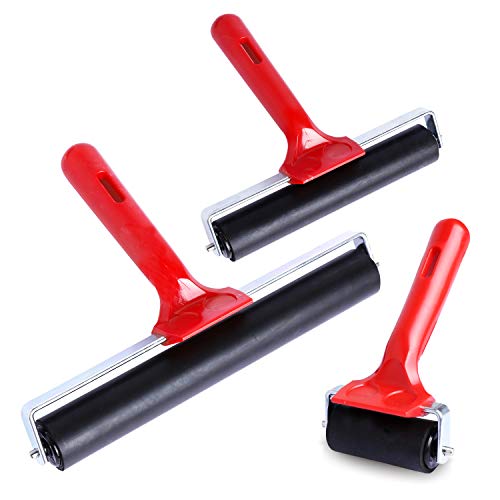 UCEC Brayer Roller, Durable Hard Rubber Roller Brayers, Brayer Rollers for Crafting, Glue Roller Paint Brushes for Printmaking Stamping Gluing (2.4”, 5.9”, 7.9”), 3 Pack - Image 1
