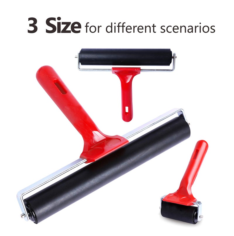 UCEC Brayer Roller, Durable Hard Rubber Roller Brayers, Brayer Rollers for Crafting, Glue Roller Paint Brushes for Printmaking Stamping Gluing (2.4”, 5.9”, 7.9”), 3 Pack - Image 2
