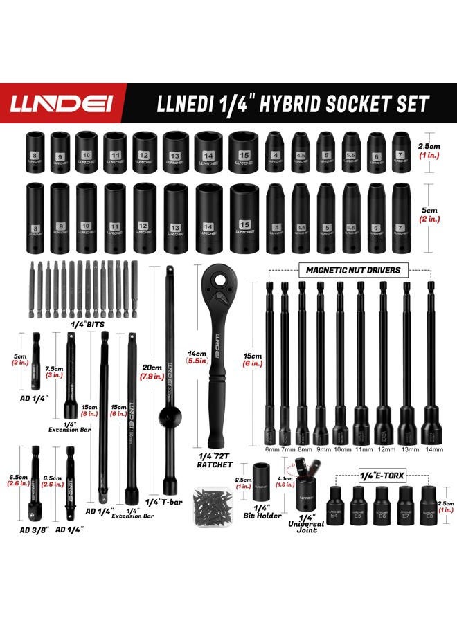 LLNDEI 16V Compact Brushless Power Drill Set, 108 PCS 140N. m, 1/4" Drive Socket Set & Nut Driver Set, including 2.0Ah Battery, Charger and 1/4-inch Keyless Chuck - Image 2