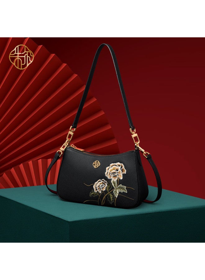 Zooler Women's Handbag, 2025 Chinese Style Embroidered Underarm Bag, Shoulder Crossbody Bag, Cowhide Ladies' Purse, New Year Gift - Image 2