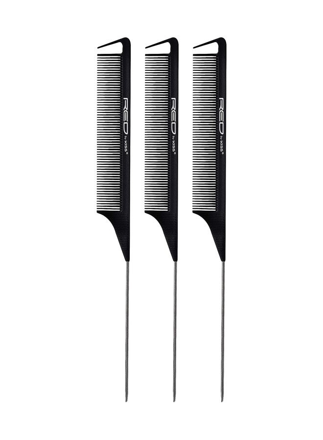Red by Kiss 3 PACK Parting Pin Tail Comb Teasing Comb Reduces Frizz Heat Resistant (Black) - Image 1