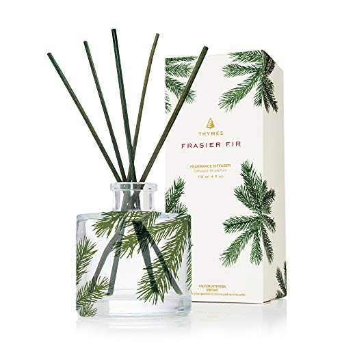 Thymes Frasier Fir Reed Diffuser Set  Includes Reeds Fragrance Oil and Frosted Glass Bottle  Fragrance Oil Diffuser  Room Fresheners  Luxury Home Decor  Green  Clear Pine Needle 4 fl oz