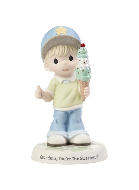 193017 Grandma You'Re The Sweetest Boy With Ice Cream Cone Bisque Porcelain Figurine, One Size, Multicolor