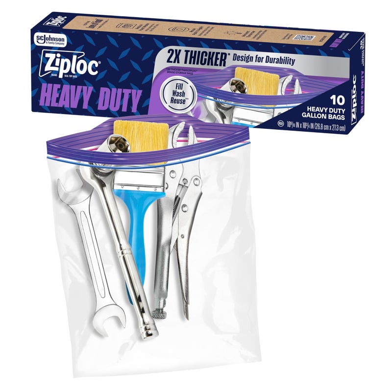 Ziploc Heavy Duty Gallon Storage Bags, Reusable Large Bag for Food, Tools, Craft, and Clothing Storage, 10 Count - Image 1