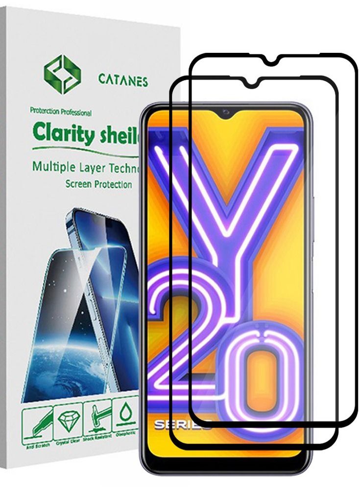 CATANES 2 Pack For Vivo Y20i Screen Protector Tempered Glass Full Glue Back - Image 1