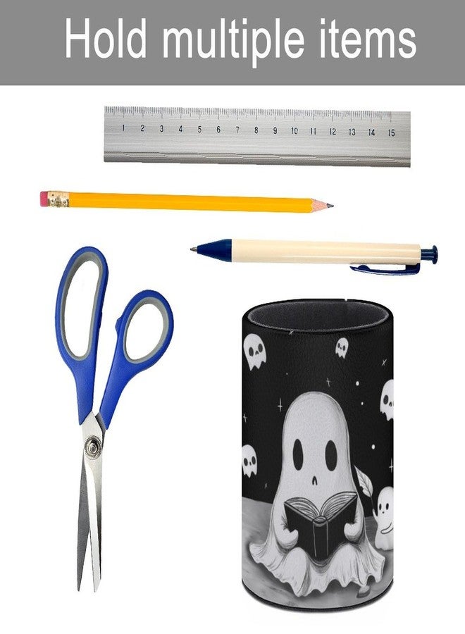 XUWU Cute Ghosts Pen Holder Pencil Organizer Cute Pencil Cup Desk Decor Makeup Brush Holder PU Multifunctional Office Suppliesfor Home Classroom School - Image 4