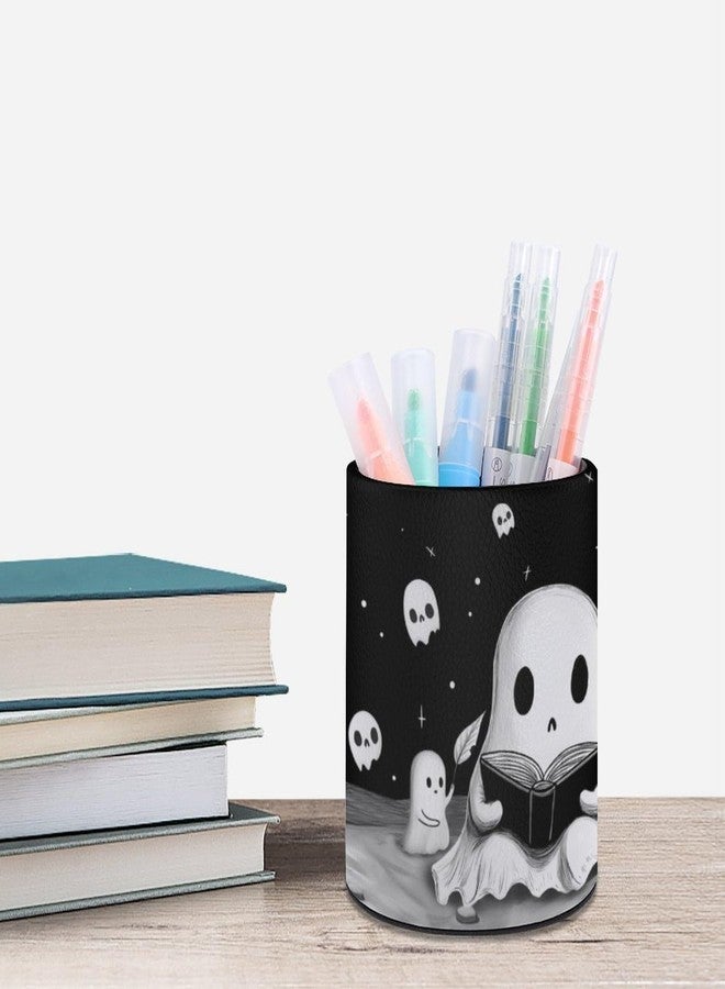 XUWU Cute Ghosts Pen Holder Pencil Organizer Cute Pencil Cup Desk Decor Makeup Brush Holder PU Multifunctional Office Suppliesfor Home Classroom School - Image 5