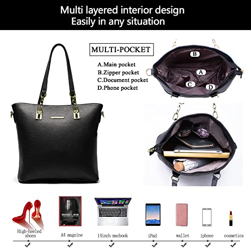 2E-youth Designer Purses and Handbags for Women Satchel Shoulder Bag Tote Top Handle Bag (4a-black) - Image 5