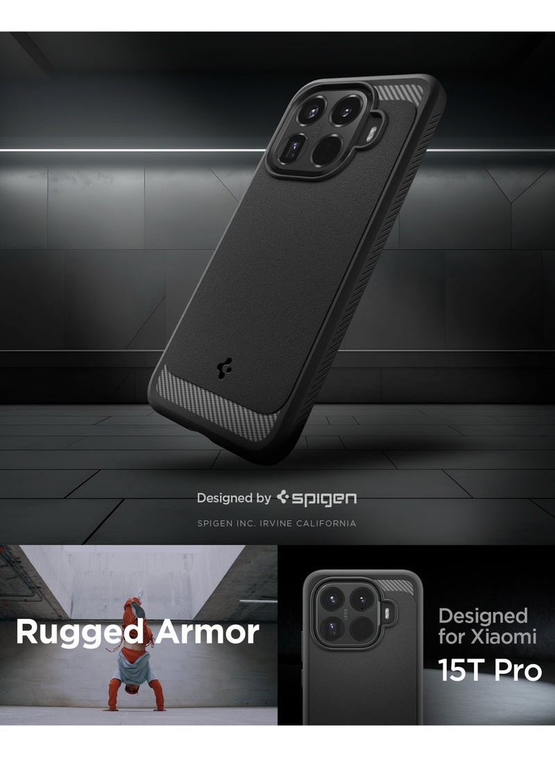 Spigen Rugged Armor for Xiaomi 15T Pro Case Cover with Carbon Fiber accents - Matte Black - Image 2