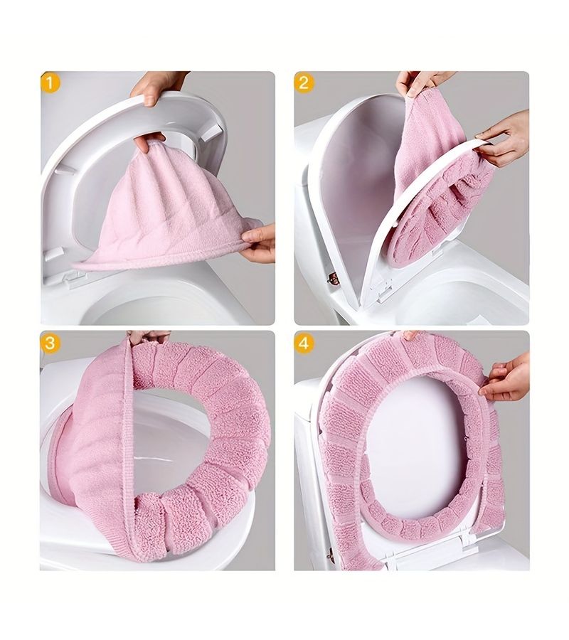 5pcs Luxury Soft Touch Toilet Seat Cover Set in Gray Beige Blue Pink Green Ultra Comfortable Machine Washable Removable Home Toilet Rim Gasket Knitted Mat Easy to Clean Durable - Image 2