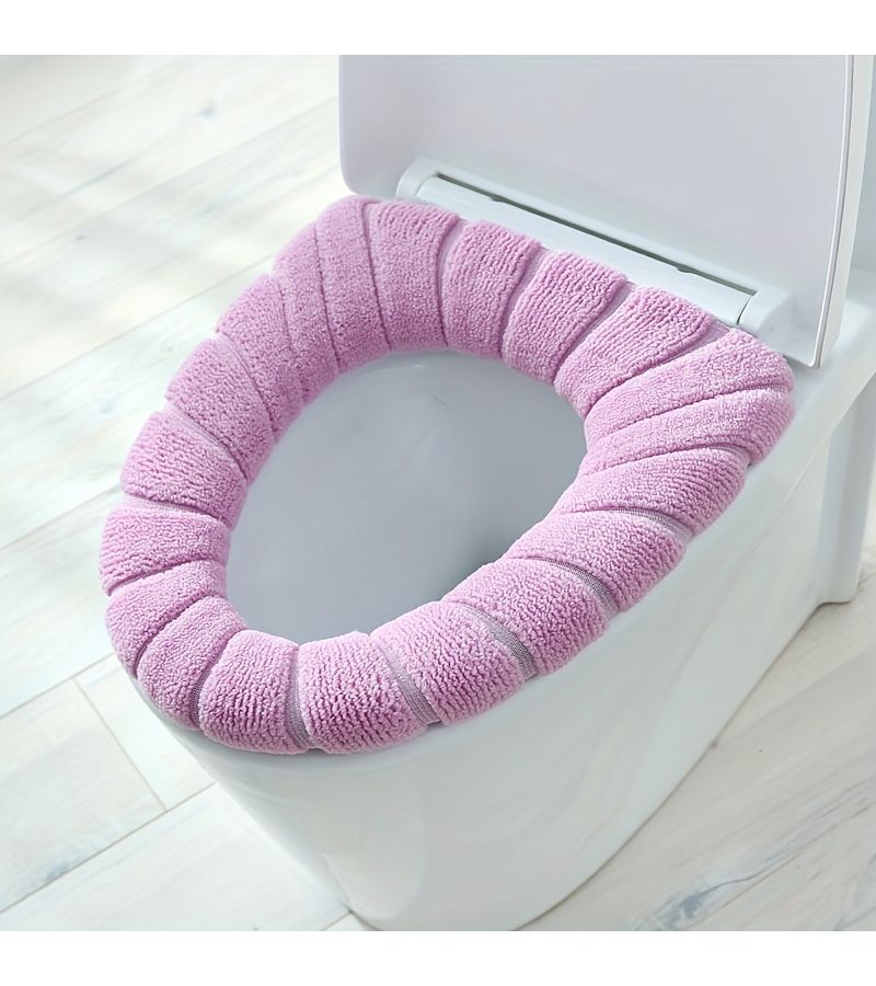 5pcs Luxury Soft Touch Toilet Seat Cover Set in Gray Beige Blue Pink Green Ultra Comfortable Machine Washable Removable Home Toilet Rim Gasket Knitted Mat Easy to Clean Durable - Image 4