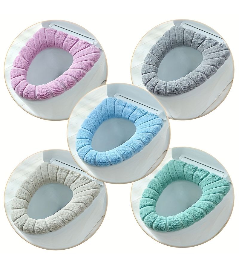 5pcs Luxury Soft Touch Toilet Seat Cover Set in Gray Beige Blue Pink Green Ultra Comfortable Machine Washable Removable Home Toilet Rim Gasket Knitted Mat Easy to Clean Durable - Image 1