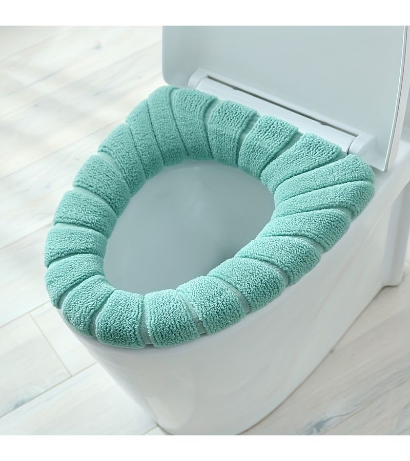 5pcs Luxury Soft Touch Toilet Seat Cover Set in Gray Beige Blue Pink Green Ultra Comfortable Machine Washable Removable Home Toilet Rim Gasket Knitted Mat Easy to Clean Durable - Image 5