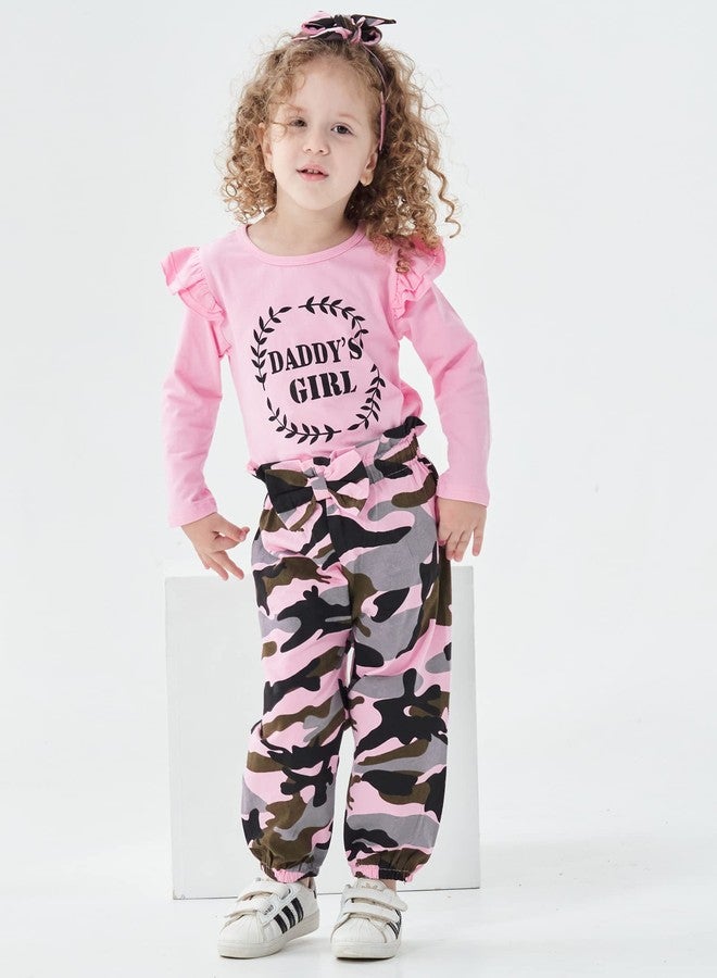 Mikrdoo 3 Months Girl Clothes Little Girl Clothes Long Sleeve Ruffle Shirt Tops Camo Pants Set Toddler Baby Girl Outfits - Image 3