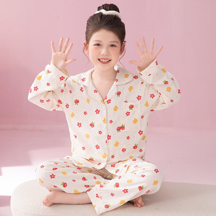 Childrens Pajamas Girls Long Sleeve Cloud Cotton Spring and Autumn Cardigan Childrens Girls Pajamas Home Clothes suit 8512# 