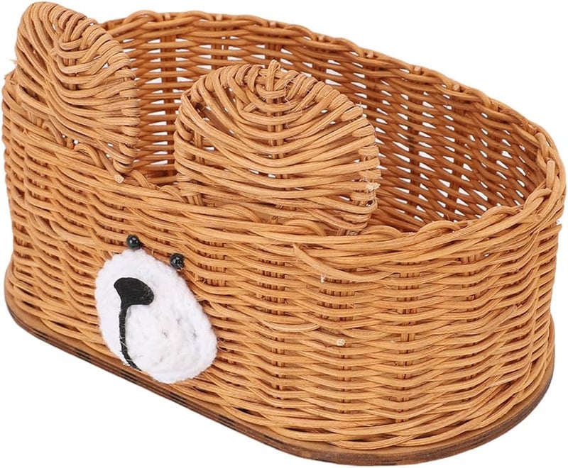 غطاء صندوق المناديل من الخيزران الكاكي المنسوج يدويًا حامل من الخوص للمنزل المكتب السيارة - Image 5