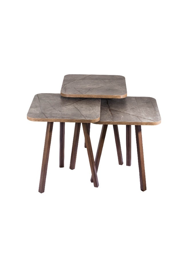 evistar 3-piece Square table set made of high-quality Turkish wood with a modern design - Image 1