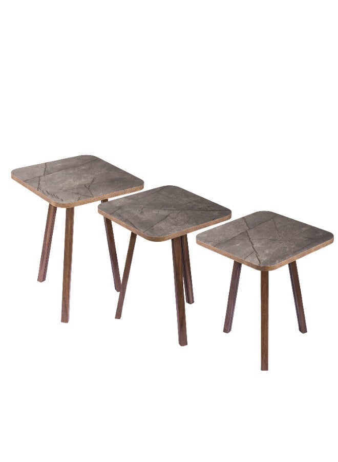 evistar 3-piece Square table set made of high-quality Turkish wood with a modern design - Image 2