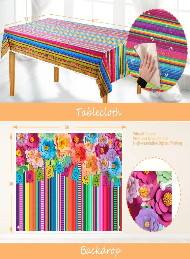 Fiesec Fiesta Party Decorations, Mexican Themed Party Decorations, Cinco De Mayo Backdrop Balloon Papel Picado Banner Tablecloth Cupcake Toppers for Fiesta Taco Night Birthday Supplies - Image 4