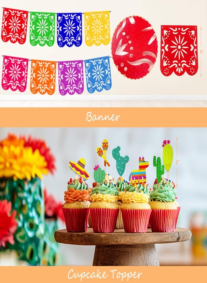 Fiesec Fiesta Party Decorations, Mexican Themed Party Decorations, Cinco De Mayo Backdrop Balloon Papel Picado Banner Tablecloth Cupcake Toppers for Fiesta Taco Night Birthday Supplies - Image 5