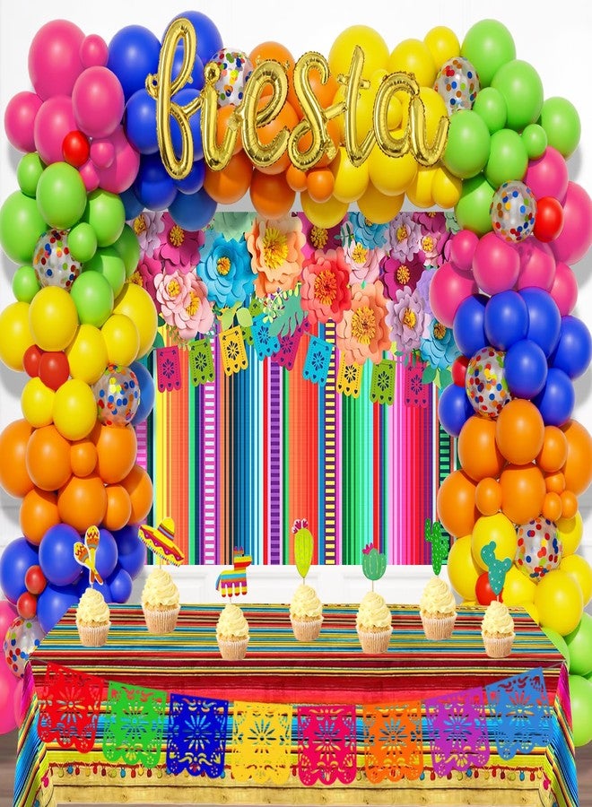 Fiesec Fiesta Party Decorations, Mexican Themed Party Decorations, Cinco De Mayo Backdrop Balloon Papel Picado Banner Tablecloth Cupcake Toppers for Fiesta Taco Night Birthday Supplies - Image 1