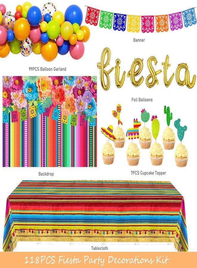 Fiesec Fiesta Party Decorations, Mexican Themed Party Decorations, Cinco De Mayo Backdrop Balloon Papel Picado Banner Tablecloth Cupcake Toppers for Fiesta Taco Night Birthday Supplies - Image 2