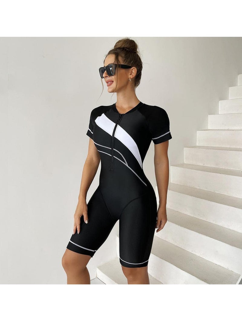 MIXDE Womens One Piece Swimsuit Long Sleeve Rash Guard UV Protection Printed Bathing Suits Surfing Swimwear Zip Front Wetsuit Swimming Costume  - Image 5