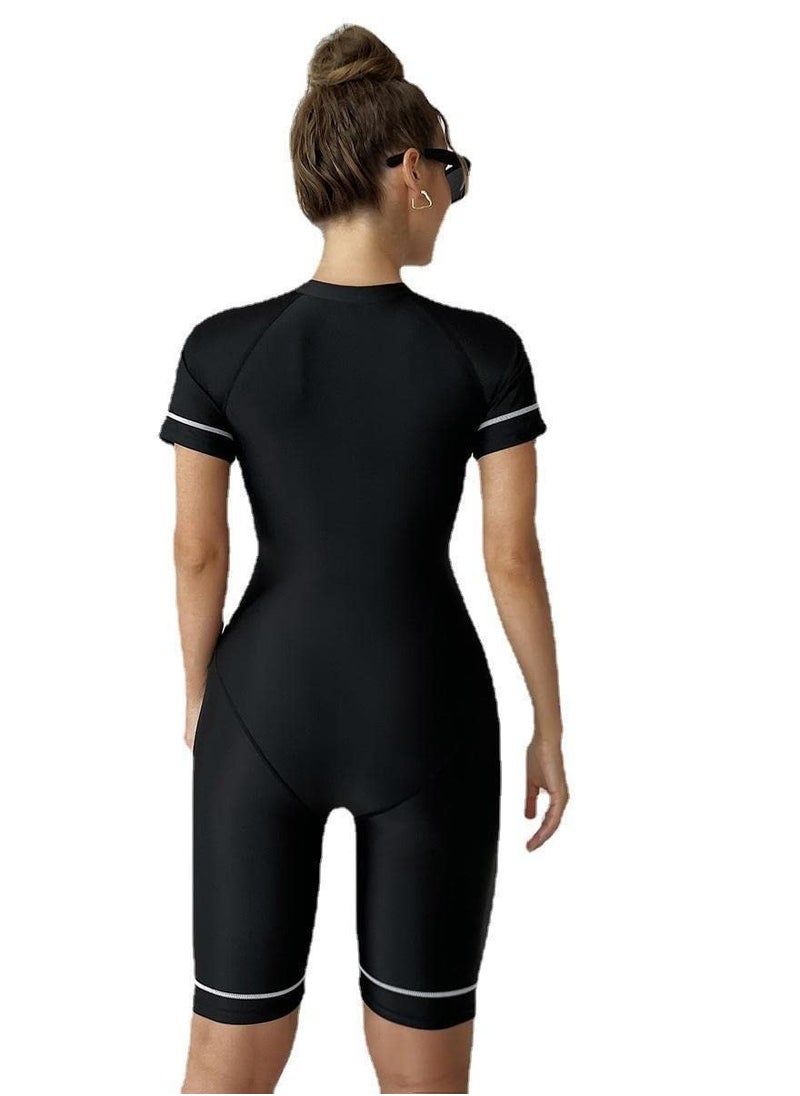 MIXDE Womens One Piece Swimsuit Long Sleeve Rash Guard UV Protection Printed Bathing Suits Surfing Swimwear Zip Front Wetsuit Swimming Costume  - Image 3